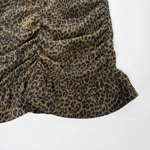 ZARA Leopard Print Mini‎ Skirt Women's Size S Ruffle Ruched Corduroy - Picture 4 of 6